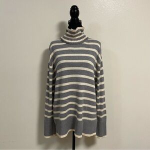 Lucky Brand Sweater Women Size Small Cream Gray Stripe cotton blend Sweater NWT